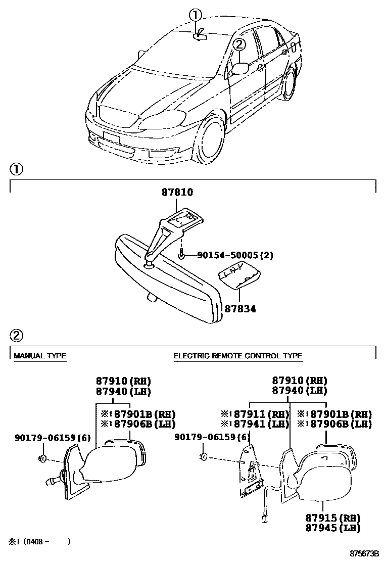 Toyota COROLLA 后视镜 EPC diagram — 875673B