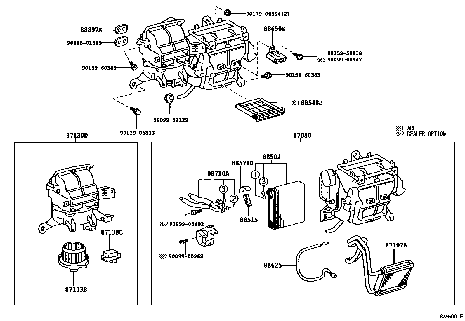 Toyota COROLLA 暖风和空调系统 - 冷却器组件 EPC diagram — 875699F