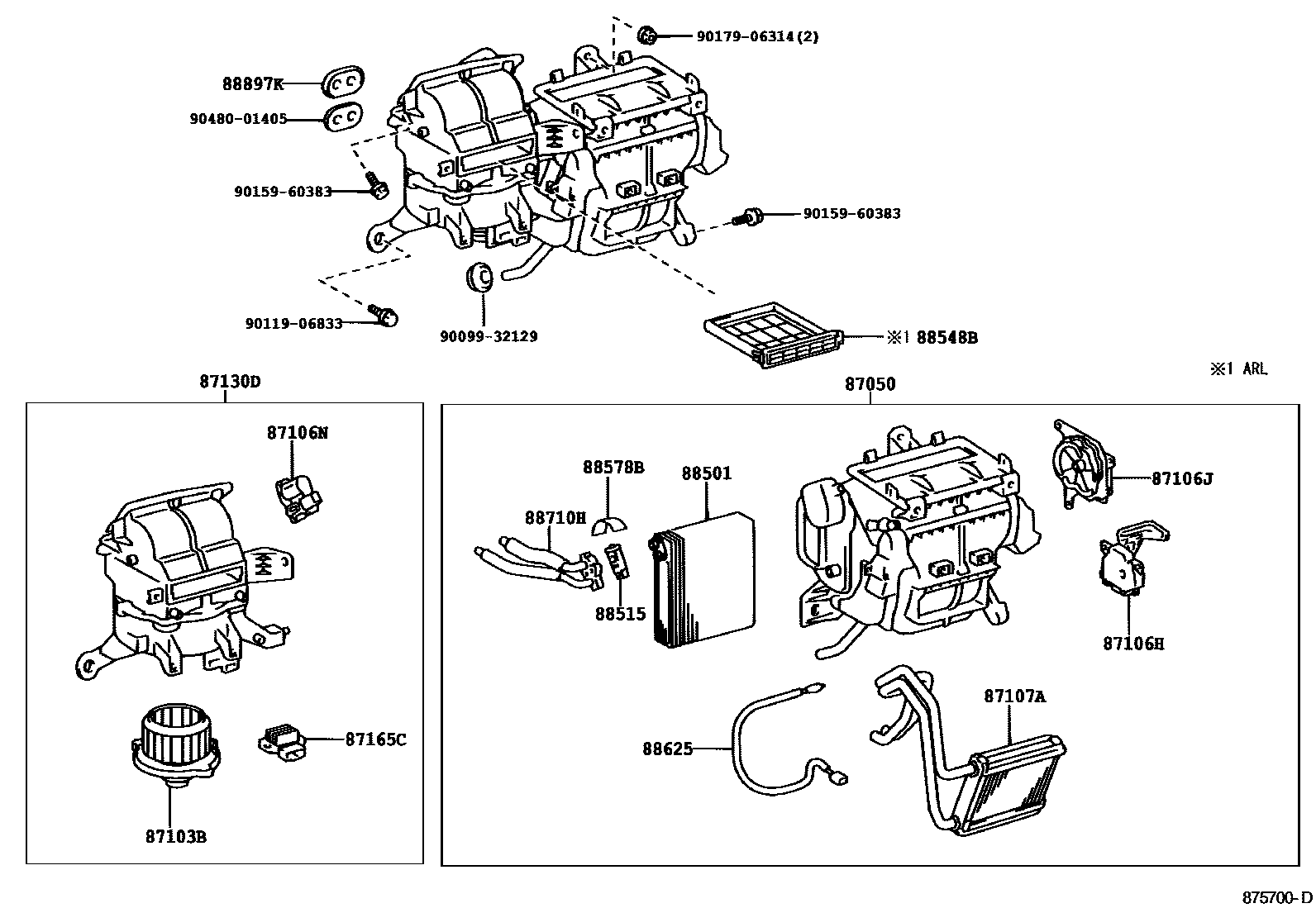 Toyota COROLLA 暖风和空调系统 - 冷却器组件 EPC diagram — 875700D