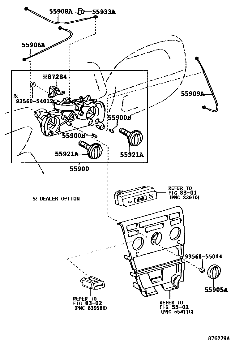 Toyota COROLLA 暖风和空调系统 - 控制器和风管 EPC diagram — 876279A