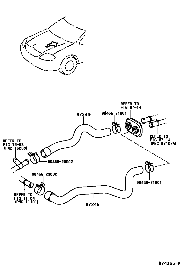 Toyota COROLLA 暖风和空调系统 - 水管 EPC diagram — 874365A