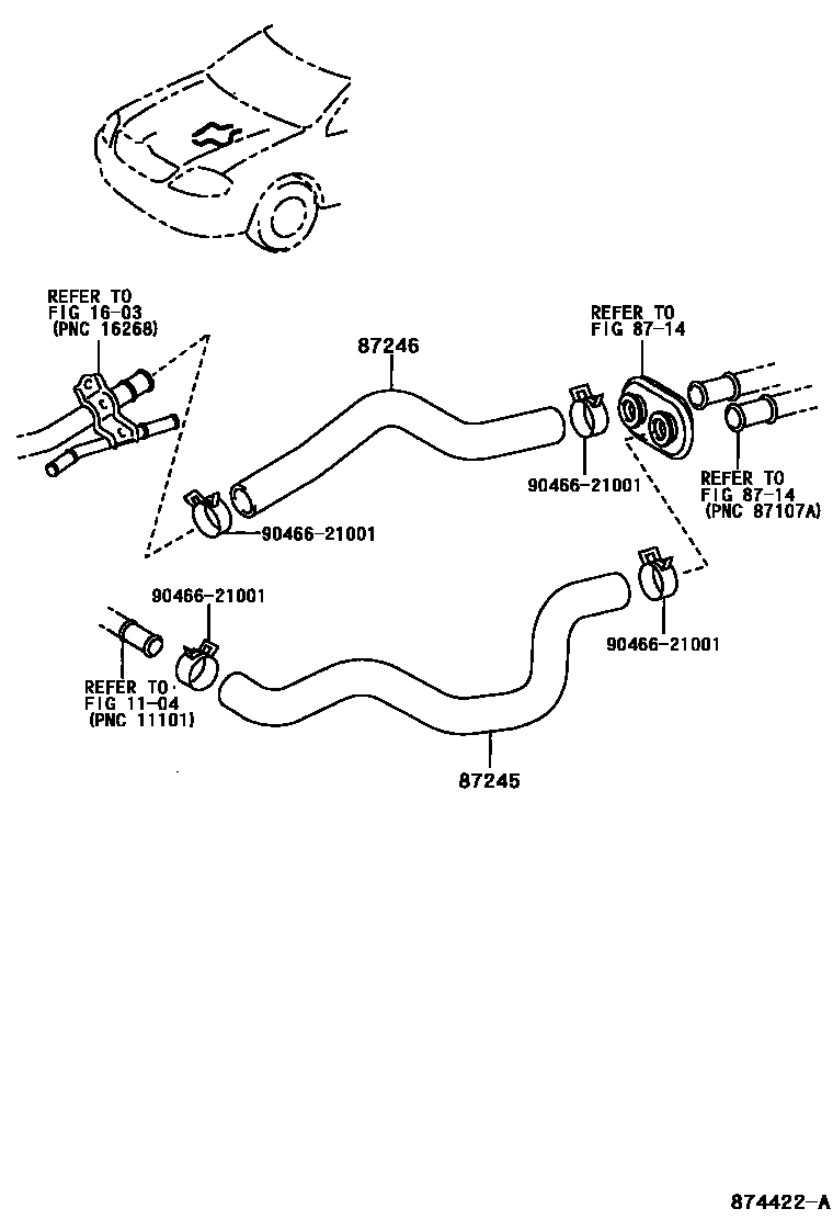 Toyota COROLLA 暖风和空调系统 - 水管 EPC diagram — 874422A