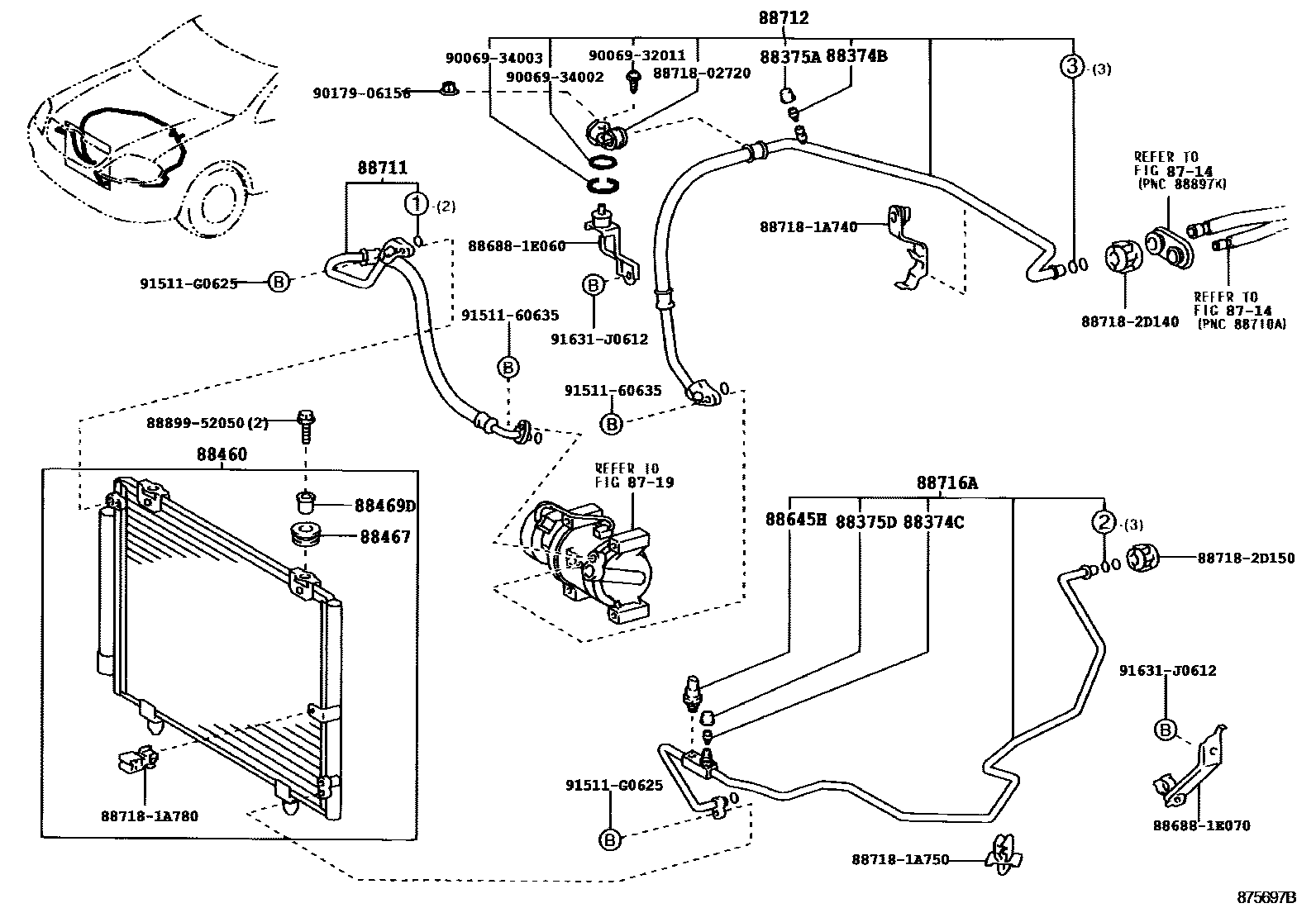 Toyota COROLLA Heating & Air Conditioning - Cooler Piping EPC diagram — 875697B