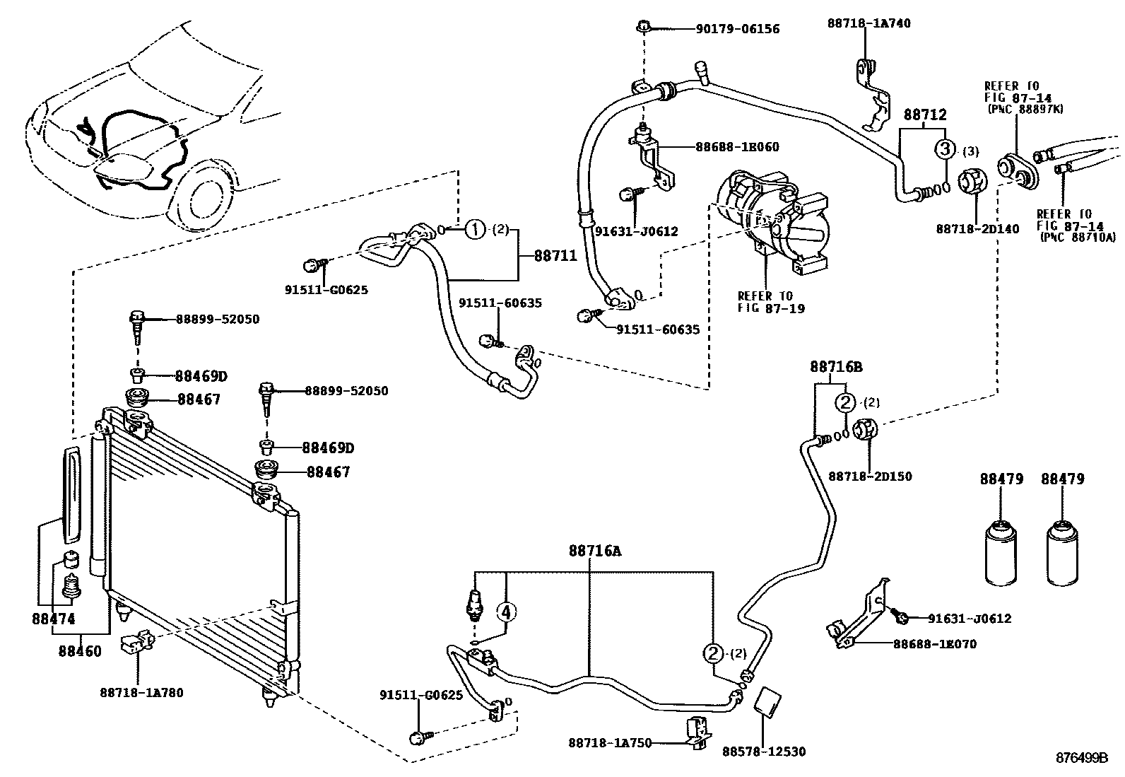 Toyota COROLLA Heating & Air Conditioning - Cooler Piping EPC diagram — 876499B