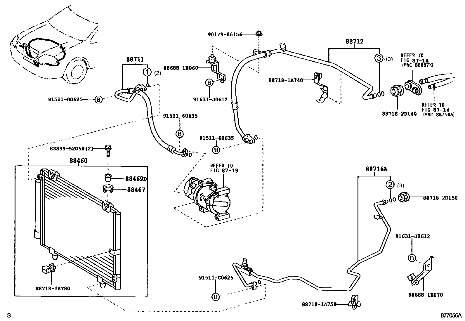 Toyota COROLLA Heating & Air Conditioning - Cooler Piping EPC diagram — 877056A