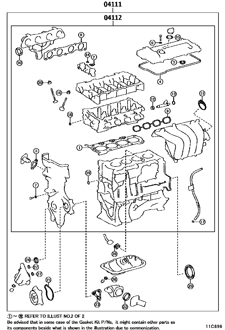 Toyota COROLLA Engine Overhaul Gasket Kit EPC diagram — 11C696