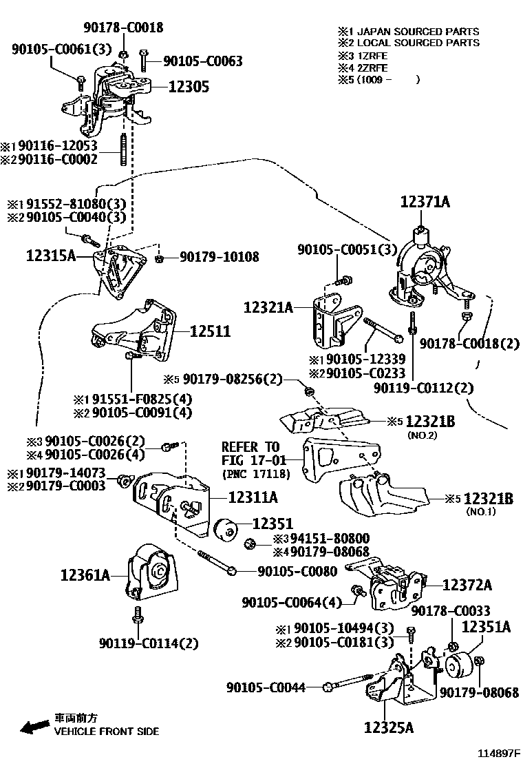 Toyota COROLLA Engine Mounting EPC diagram — 114897F