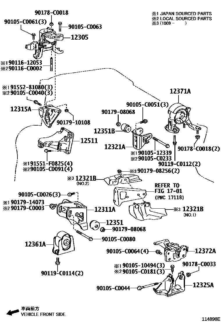 Toyota COROLLA Engine Mounting EPC diagram — 114898E