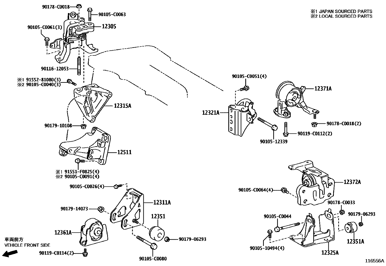 Toyota COROLLA Engine Mounting EPC diagram — 116556A