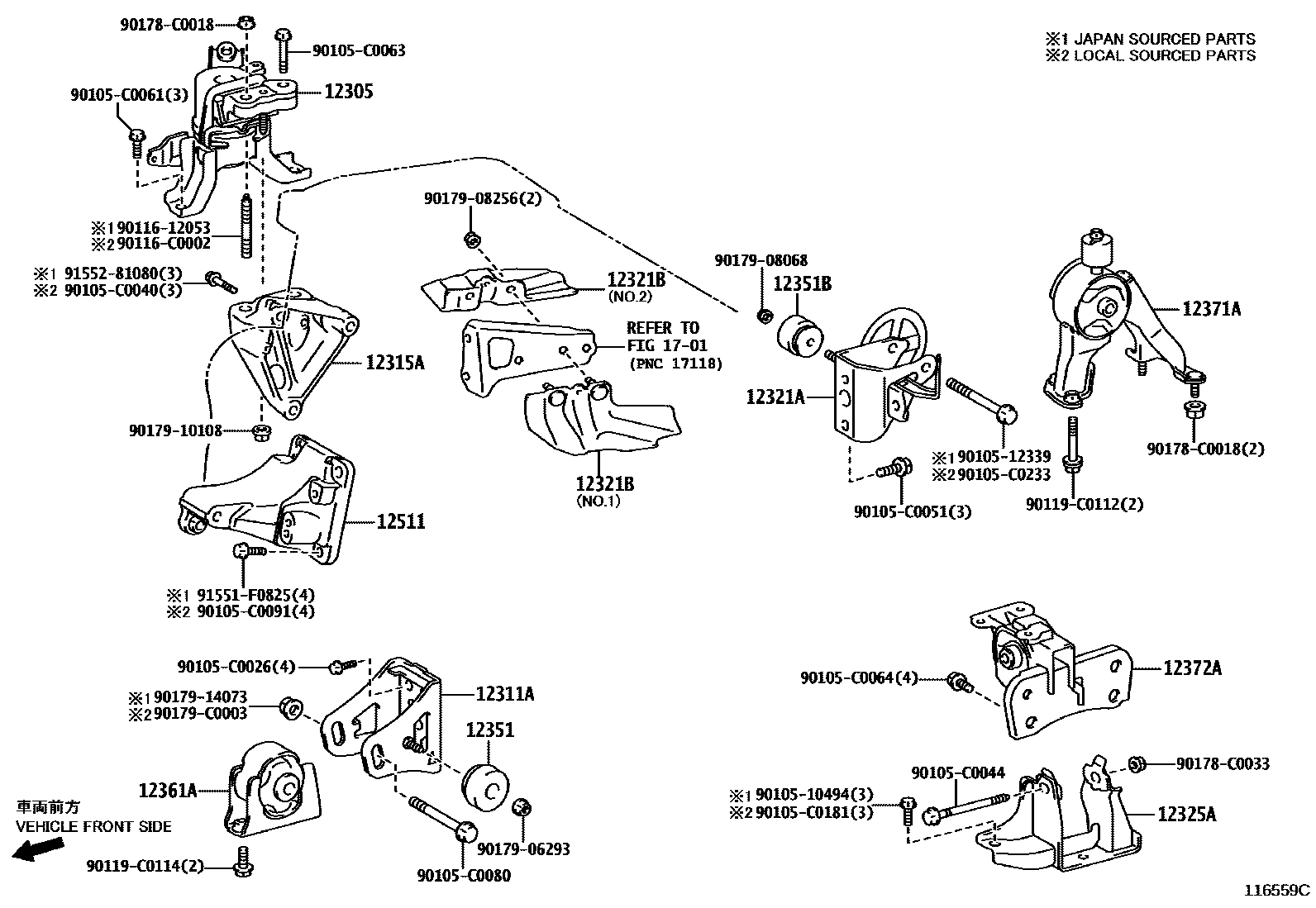 Toyota COROLLA Engine Mounting EPC diagram — 116559C