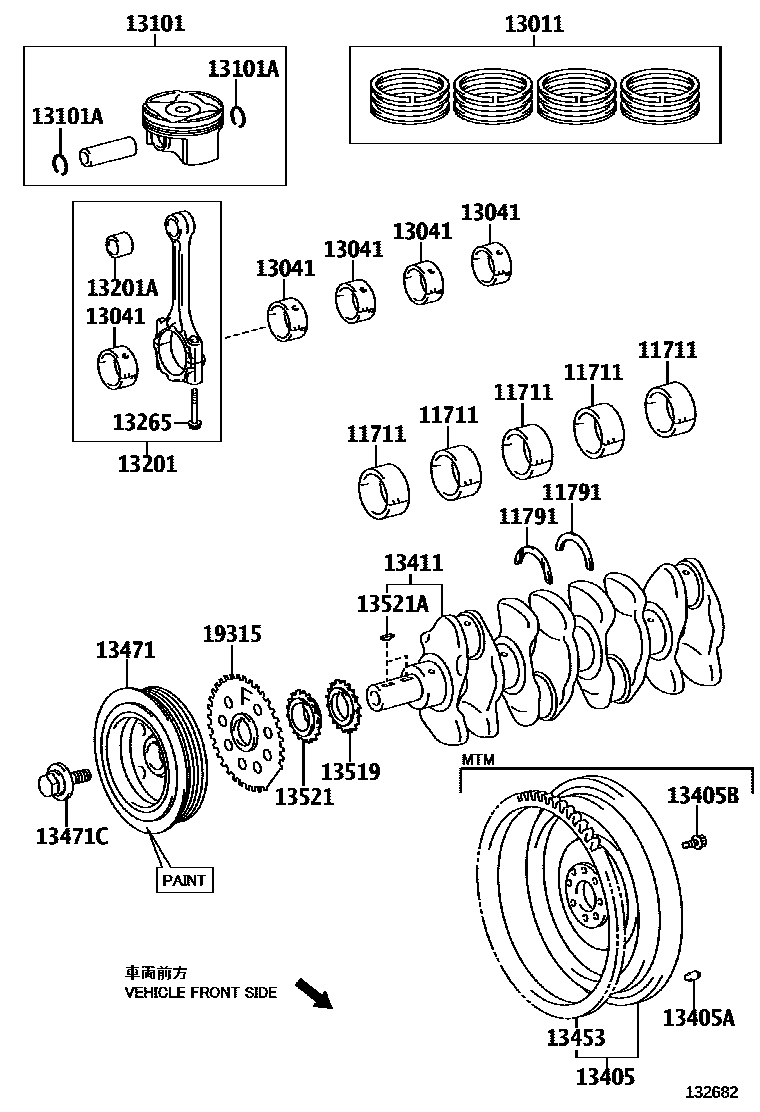 Toyota COROLLA Crankshaft & Piston EPC diagram — 132682