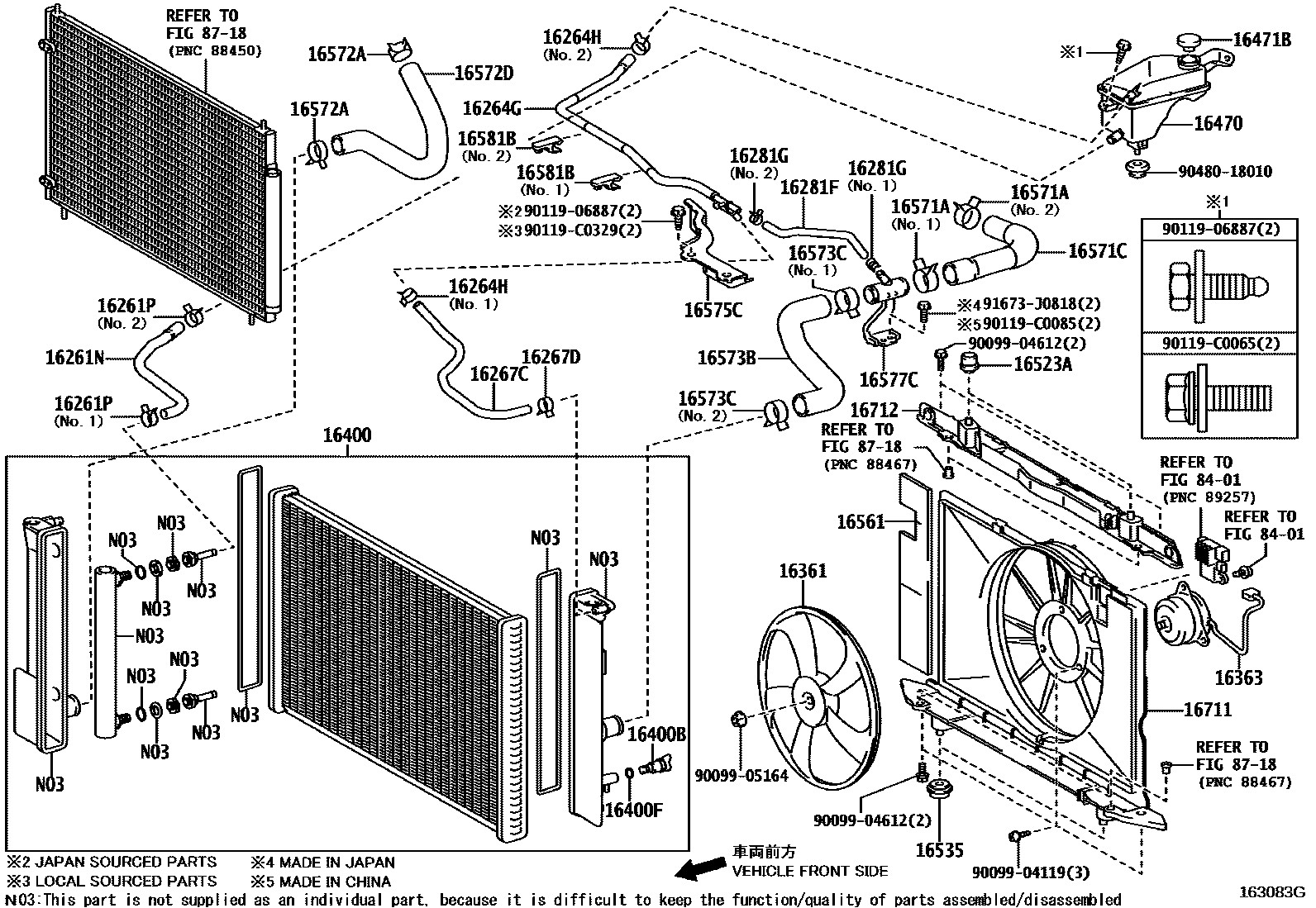 Toyota COROLLA RADIATOR & WATER OUTLET EPC diagram — 163083G