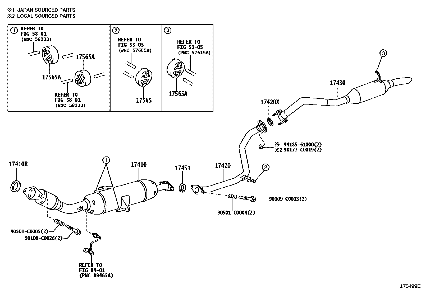 Toyota COROLLA Exhaust Pipe EPC diagram — 175499E