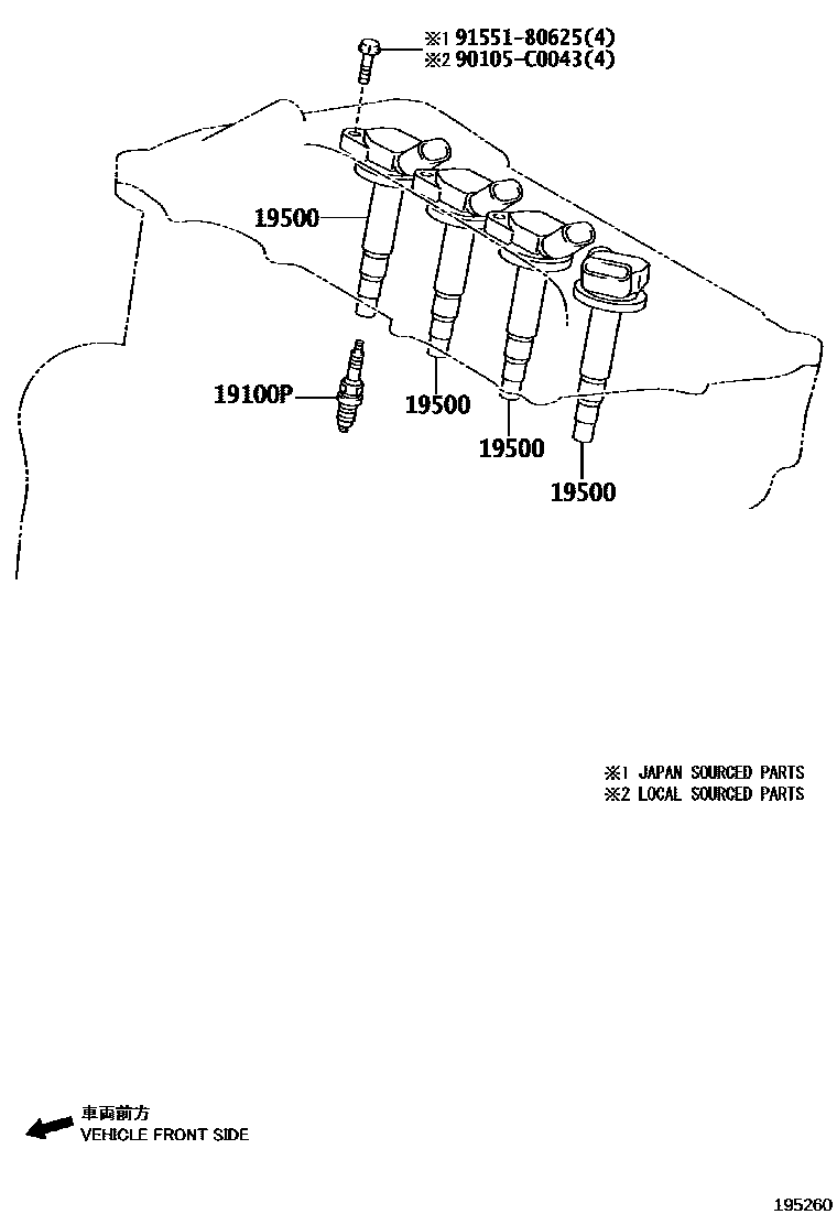 Toyota COROLLA 点火线圈和火花塞 /电热塞 EPC diagram — 195260