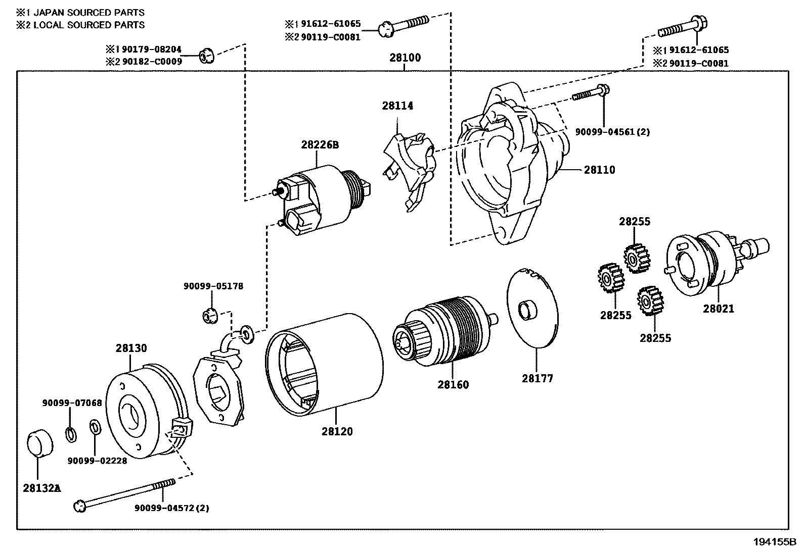 Toyota COROLLA 起动机 EPC diagram — 194155B