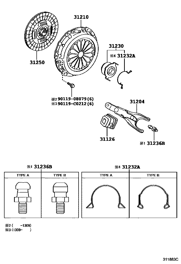 Toyota COROLLA 离合器和分离叉 EPC diagram — 311883C