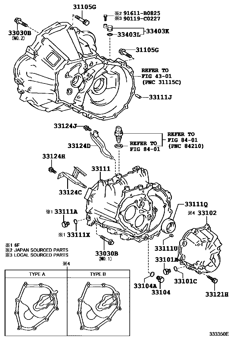 Toyota COROLLA 离合器壳和变速器壳(MTM) EPC diagram — 333350E