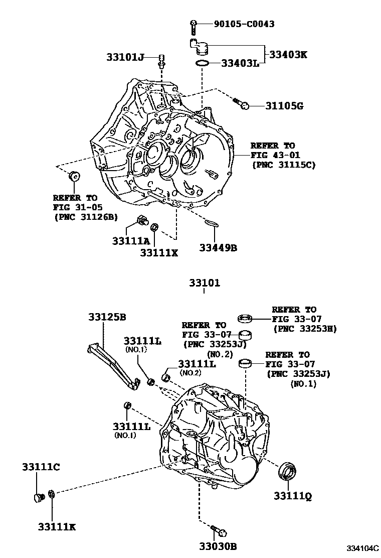 Toyota COROLLA 离合器壳和变速器壳(MTM) EPC diagram — 334104C