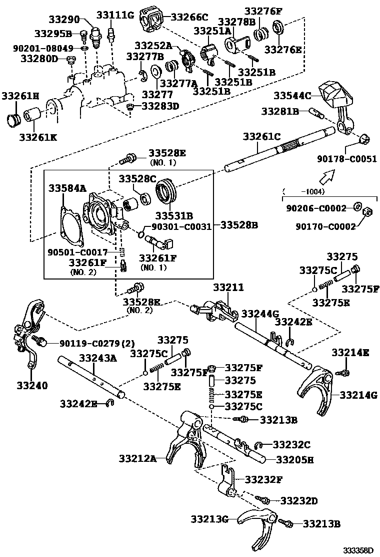 Toyota COROLLA 换档拨叉和换档杆轴(MTM) EPC diagram — 333358D