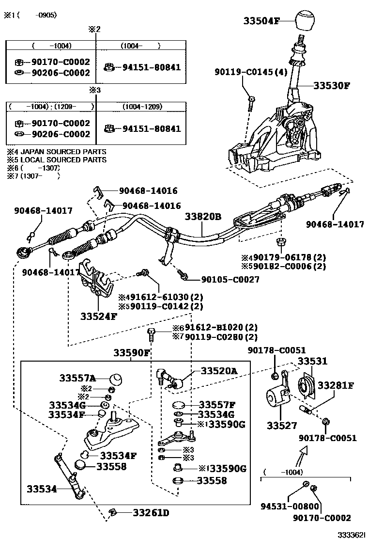 Toyota COROLLA Shift Lever & Retainer EPC diagram — 333362I