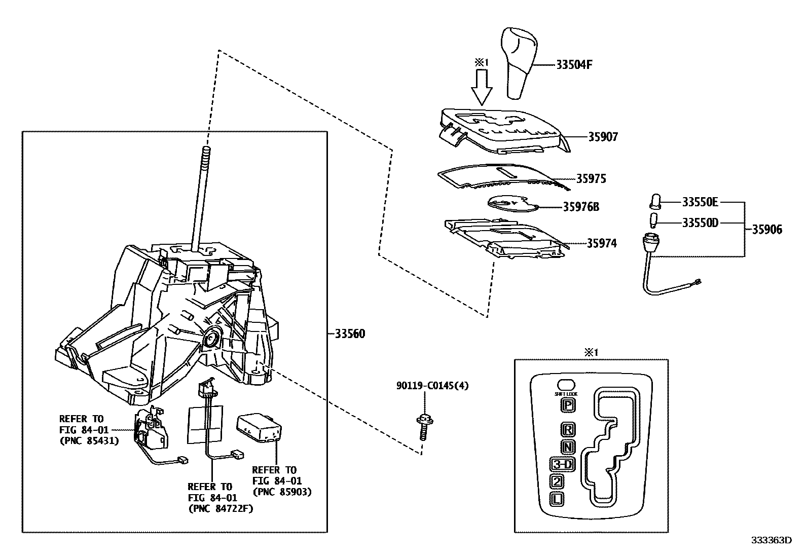 Toyota COROLLA Shift Lever & Retainer EPC diagram — 333363D