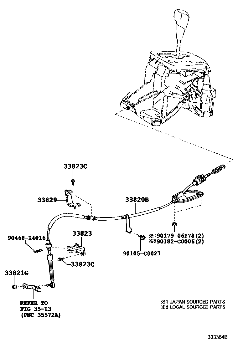 Toyota COROLLA Shift Lever & Retainer EPC diagram — 333364B