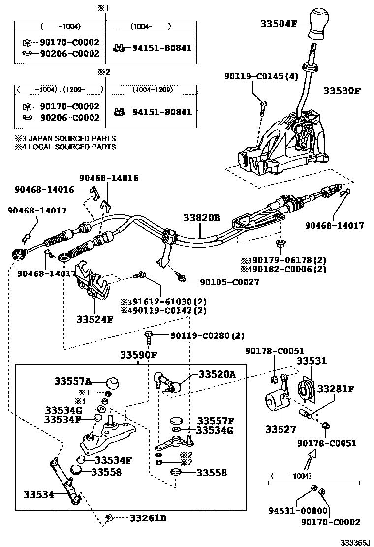 Toyota COROLLA Shift Lever & Retainer EPC diagram — 333365J