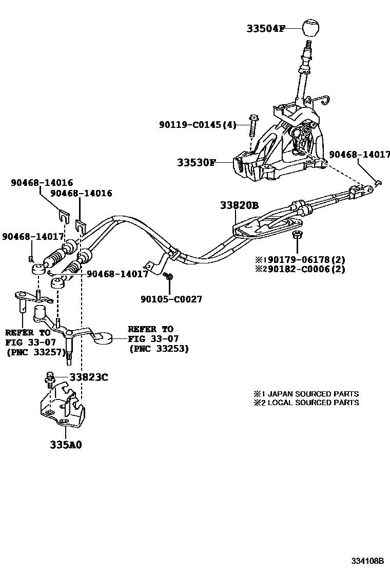 Toyota COROLLA Shift Lever & Retainer EPC diagram — 334108B