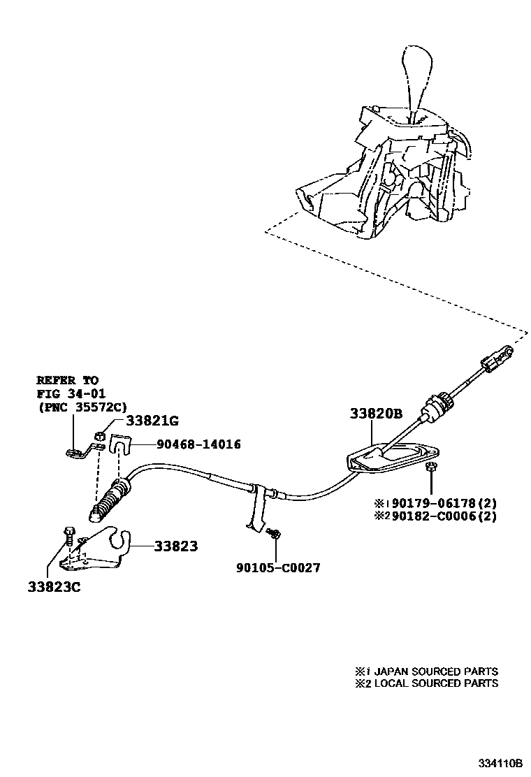 Toyota COROLLA Shift Lever & Retainer EPC diagram — 334110B