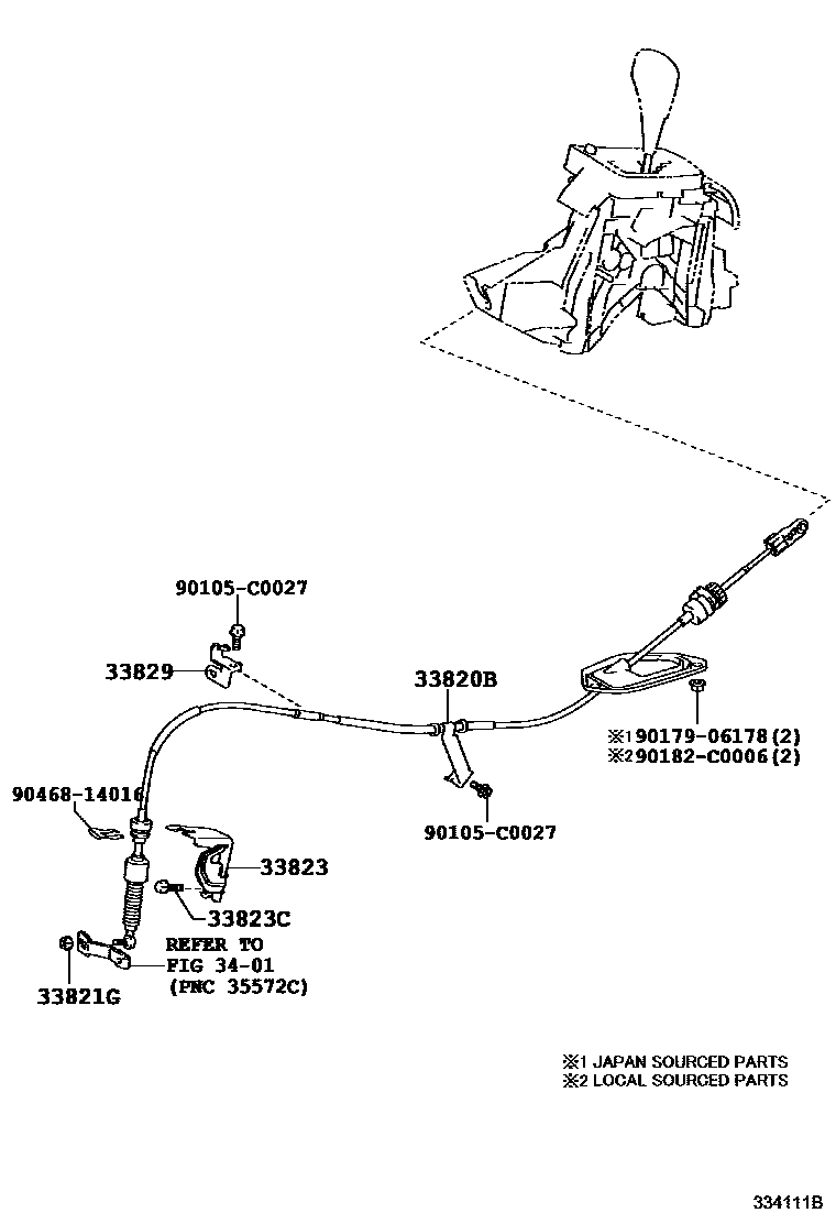 Toyota COROLLA Shift Lever & Retainer EPC diagram — 334111B