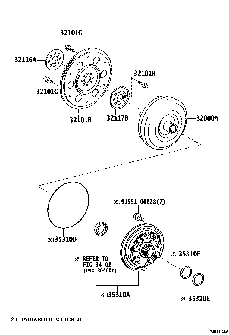 Toyota COROLLA 变矩器、前油泵(CVT) EPC diagram — 340934A