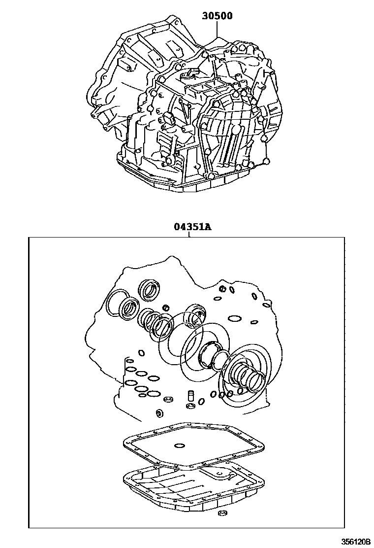 Toyota COROLLA 传动桥或变速器总成和衬垫组件(ATM) EPC diagram — 356120B