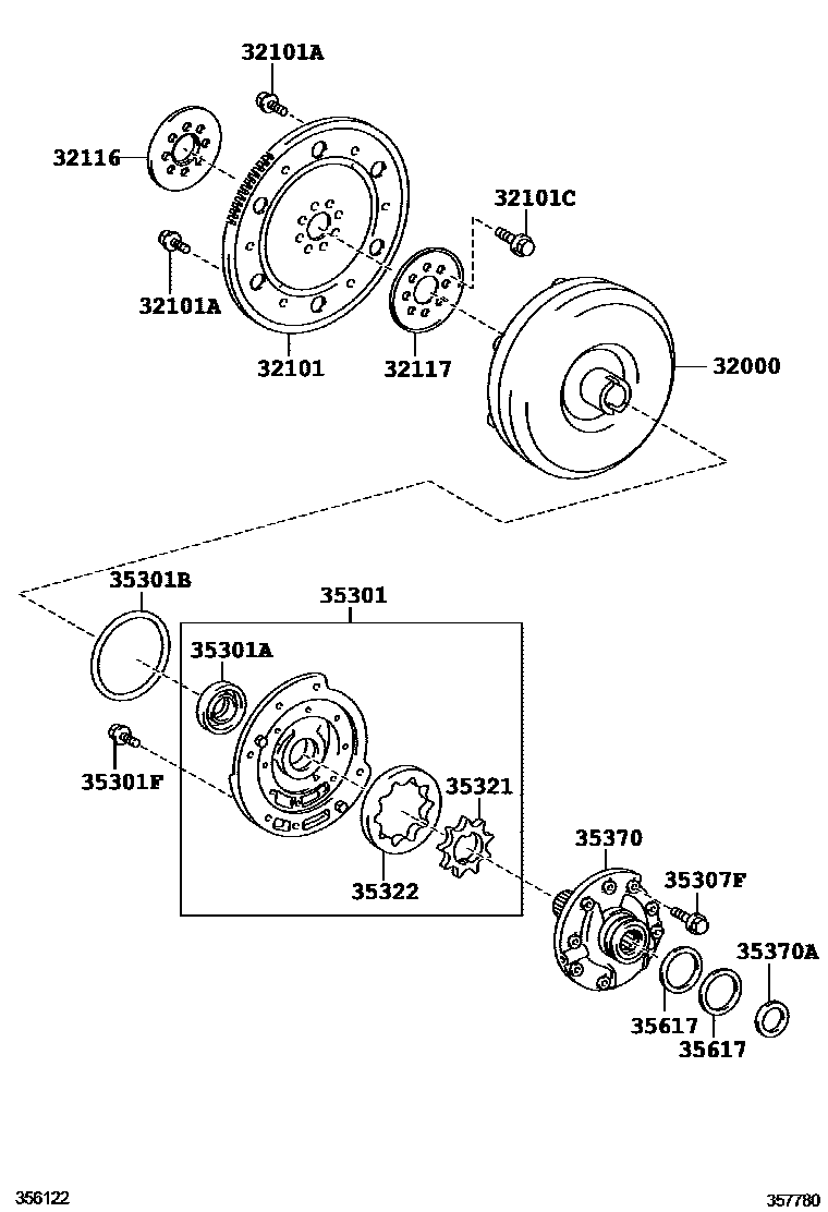 Toyota COROLLA 变矩器、前油泵和链条(ATM) EPC diagram — 357780