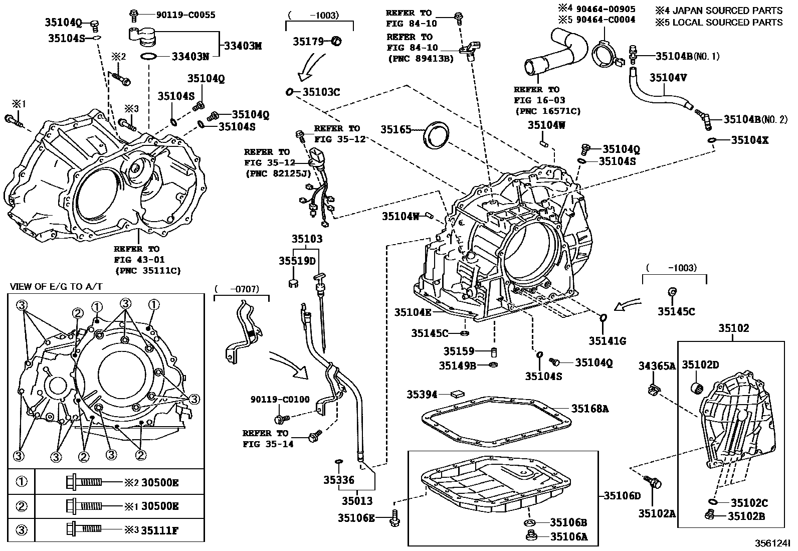 Toyota COROLLA 变速器壳和油底壳(ATM) EPC diagram — 356124I