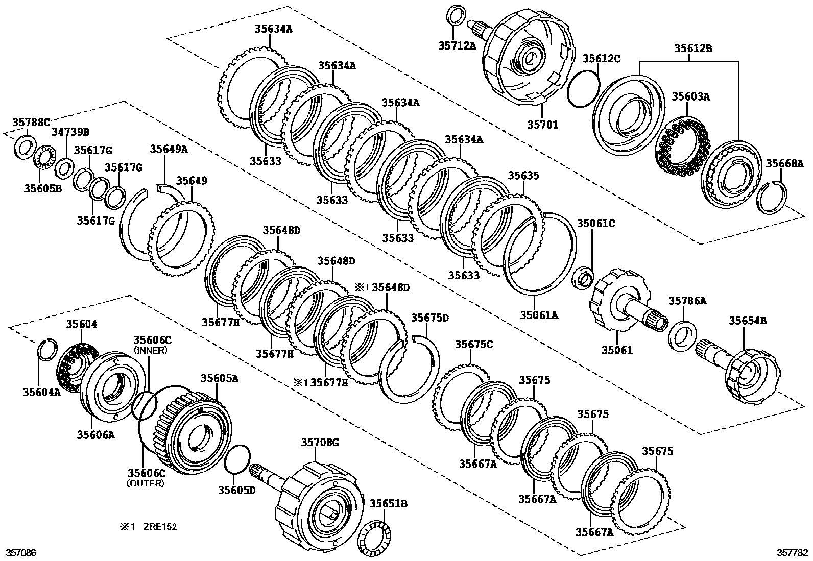 Toyota COROLLA 制动带和多片式离合器(ATM) EPC diagram — 357782
