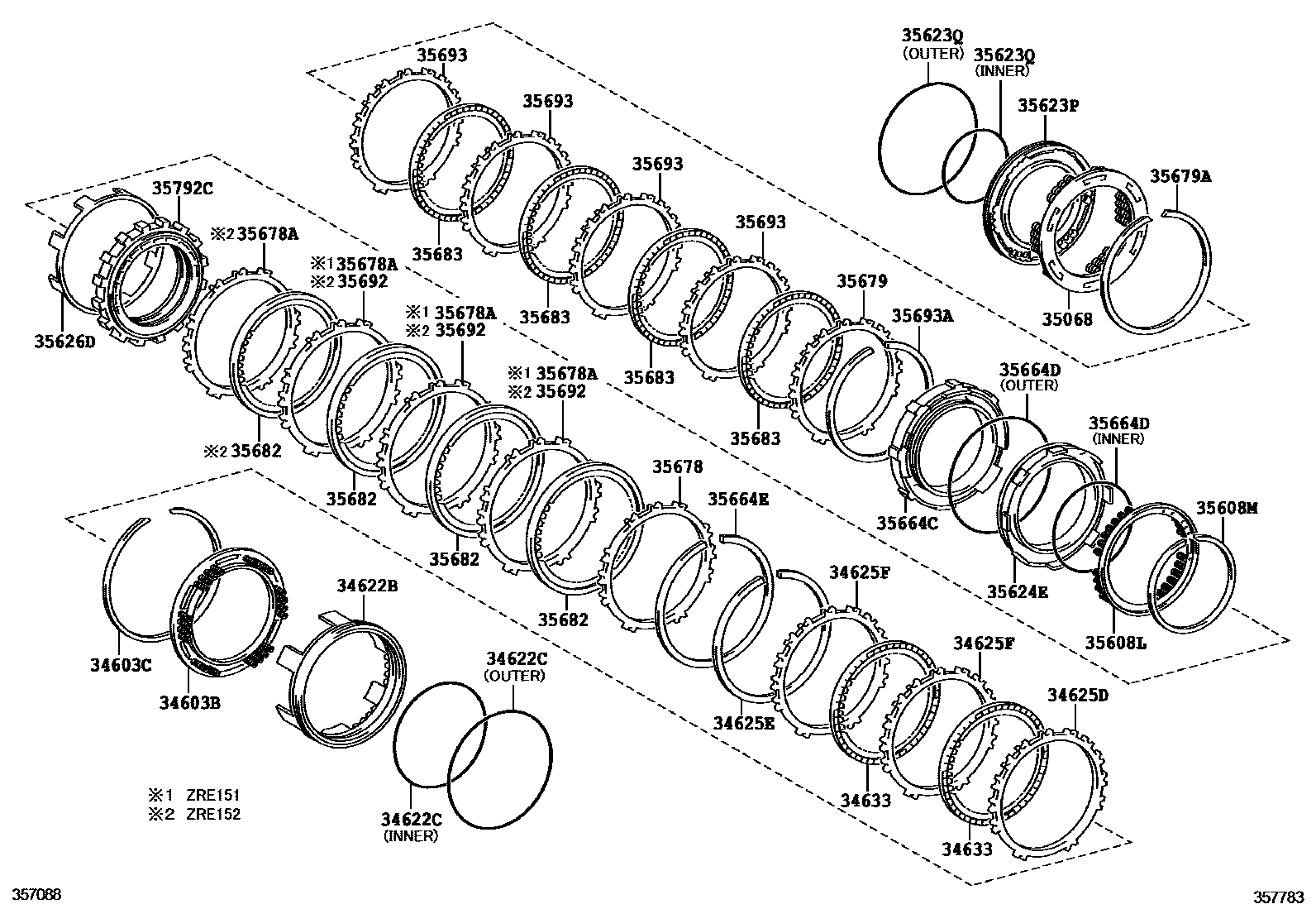 Toyota COROLLA 3号制动器、一档和倒档制动器(ATM) EPC diagram — 357783