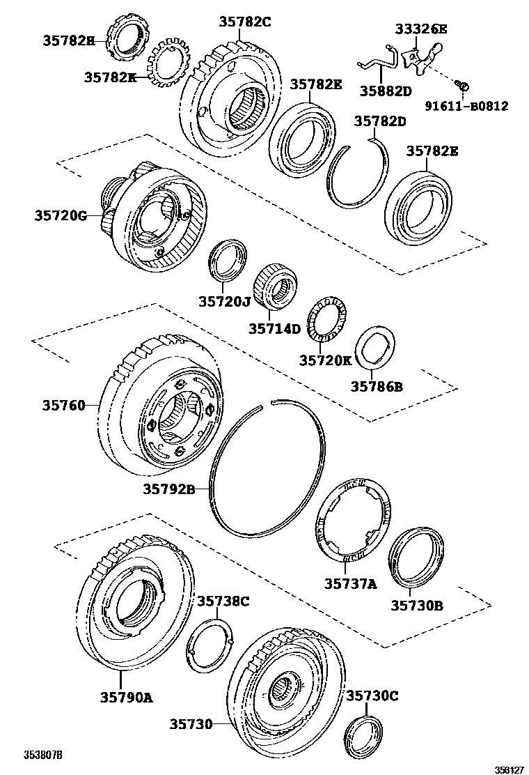 Toyota COROLLA 行星齿轮、倒档活塞和中间轴齿轮(ATM) EPC diagram — 356127
