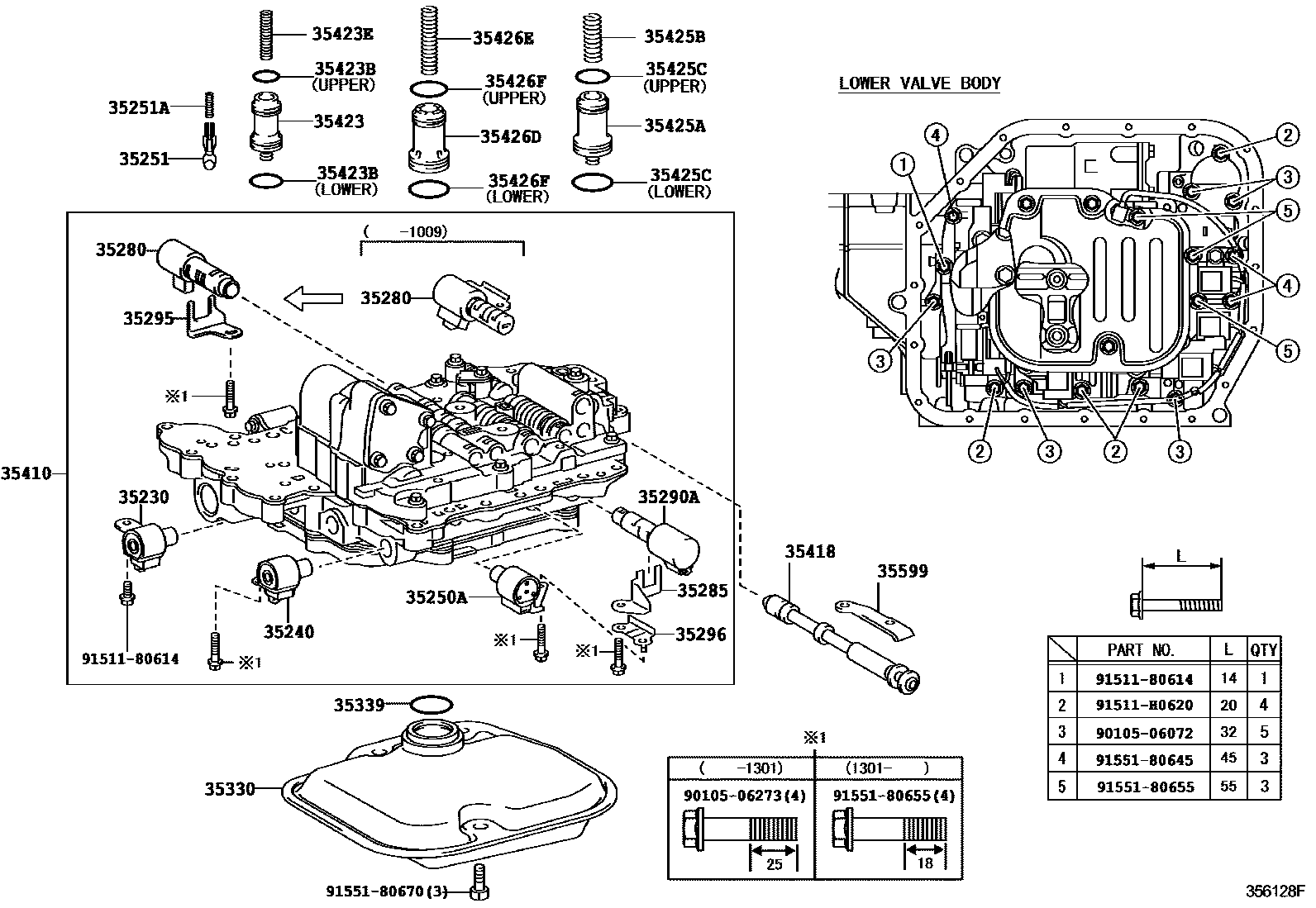 Toyota COROLLA 阀体和滤油网(ATM) EPC diagram — 356128F