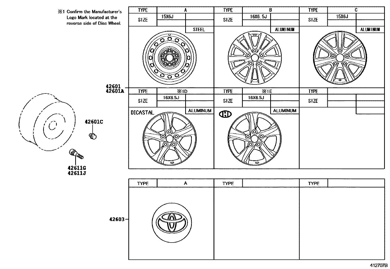 Toyota COROLLA 车轮和车轮盖 EPC diagram — 412707B