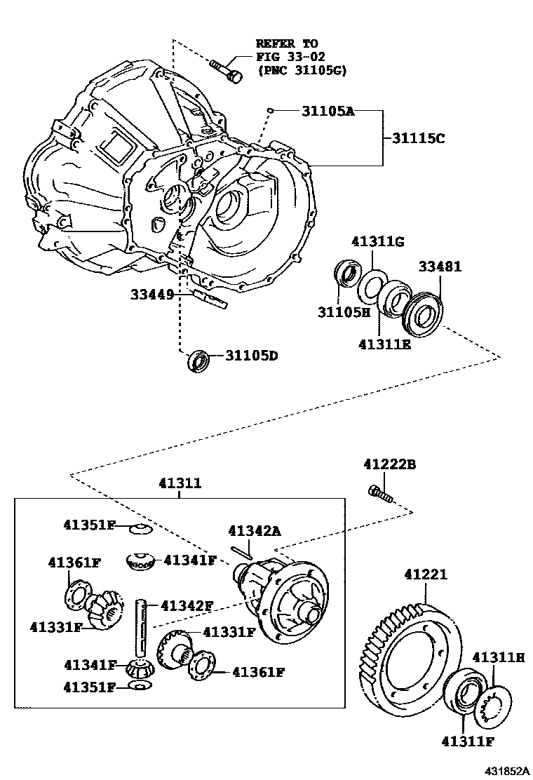 Toyota COROLLA 前桥壳和差速器 EPC diagram — 431852A