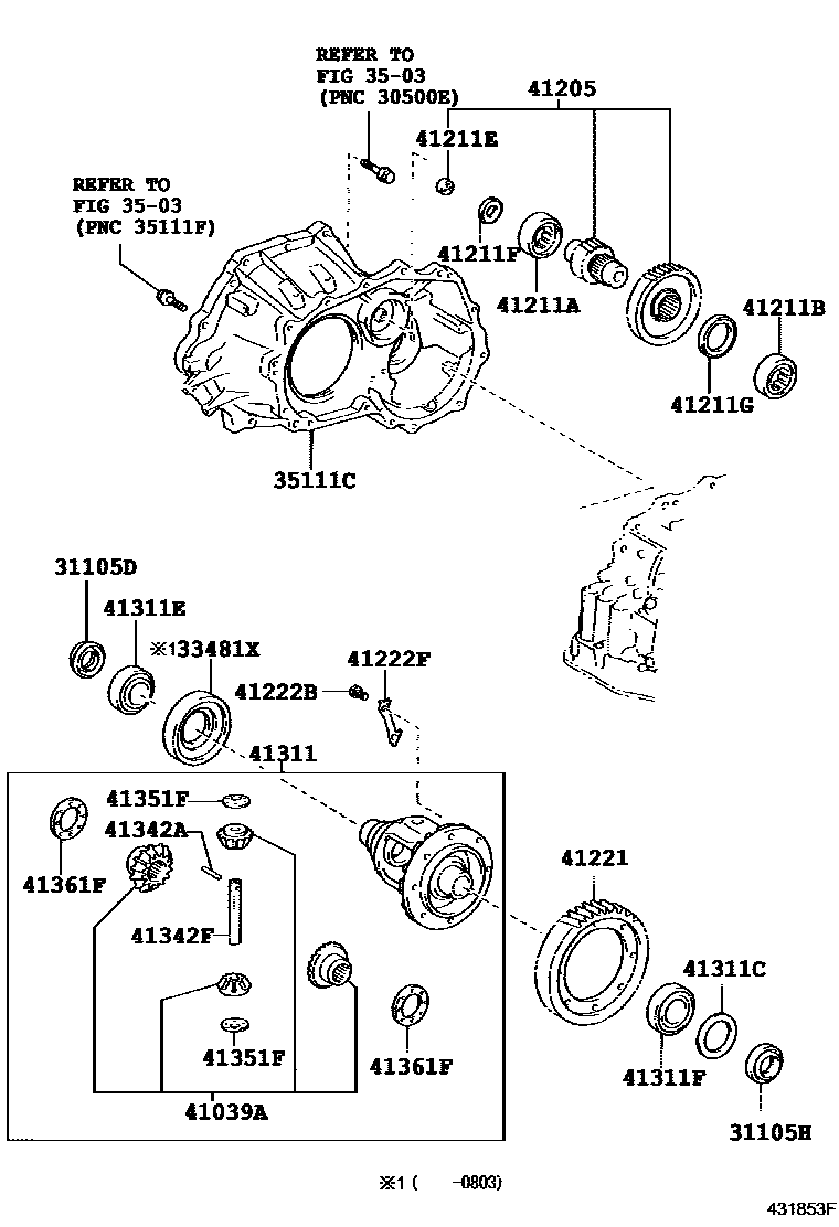 Toyota COROLLA 前桥壳和差速器 EPC diagram — 431853F