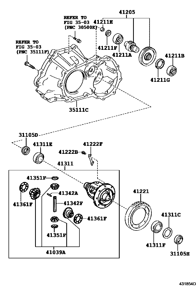 Toyota COROLLA 前桥壳和差速器 EPC diagram — 431854D