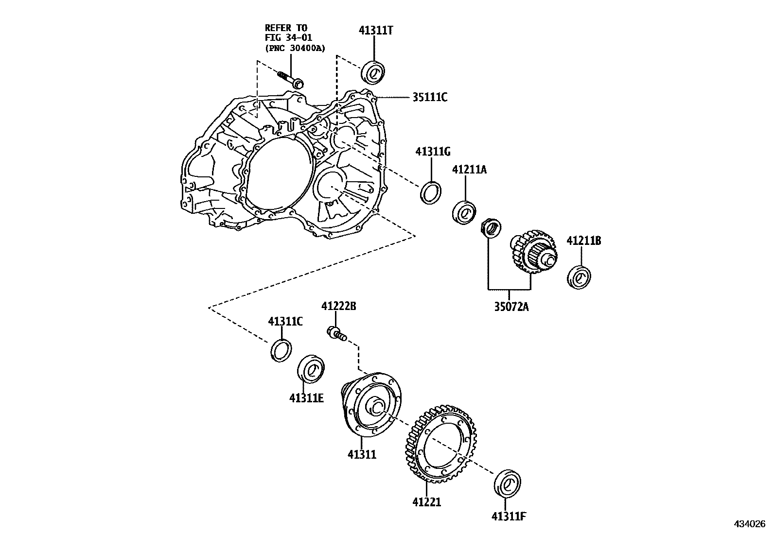 Toyota COROLLA 前桥壳和差速器 EPC diagram — 434026