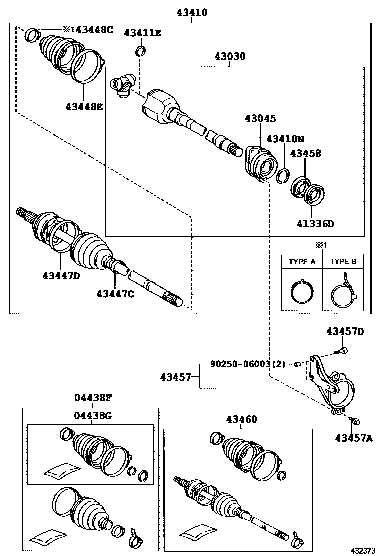 Toyota COROLLA Front Drive Shaft EPC diagram — 432373