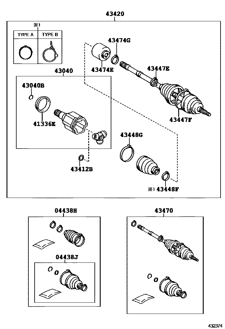 Toyota COROLLA Front Drive Shaft EPC diagram — 432374