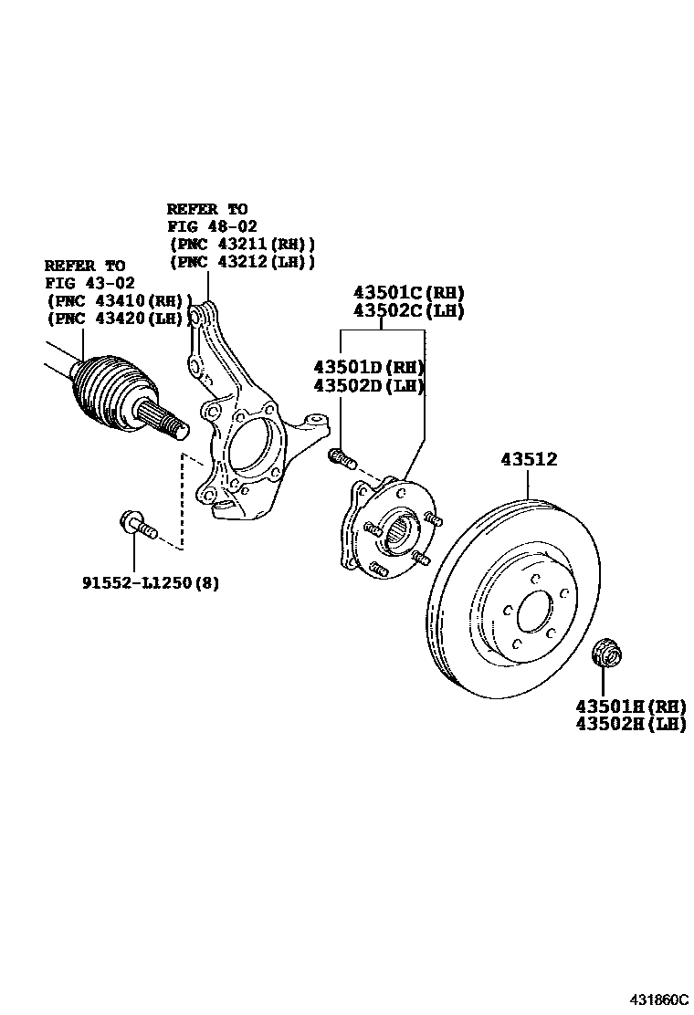 Toyota COROLLA Front Axle Hub EPC diagram — 431860C