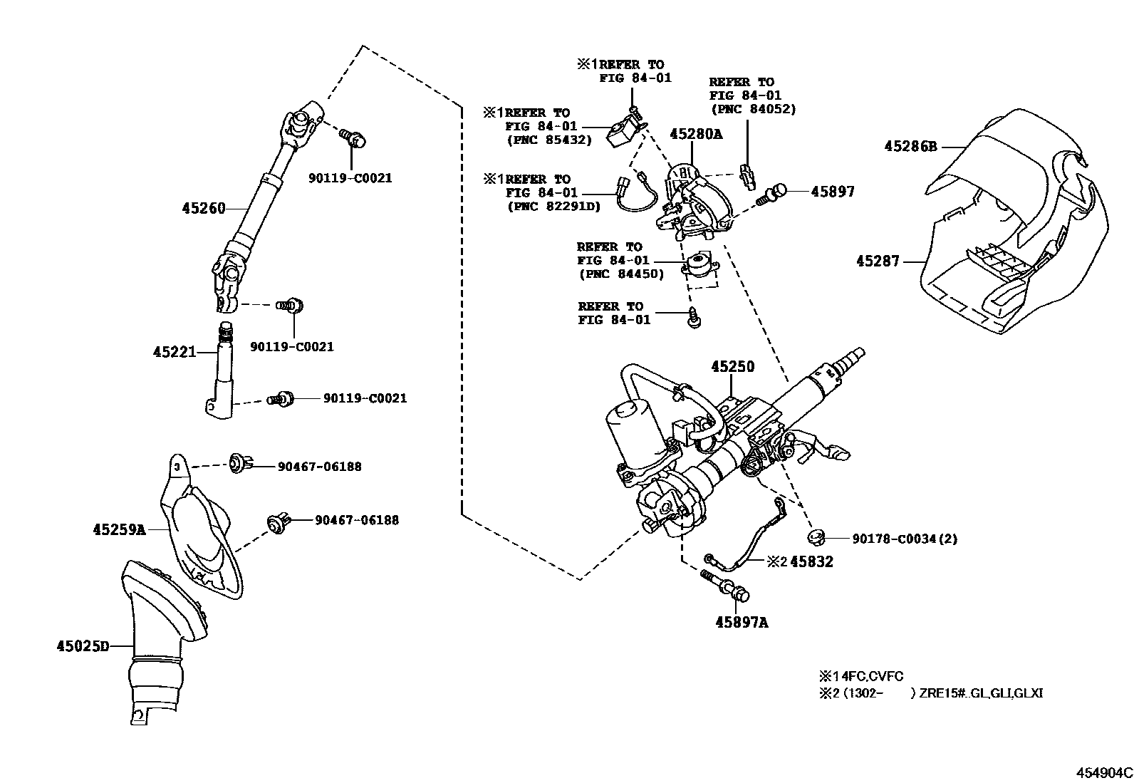 Toyota COROLLA Steering Column & Shaft EPC diagram — 454904C