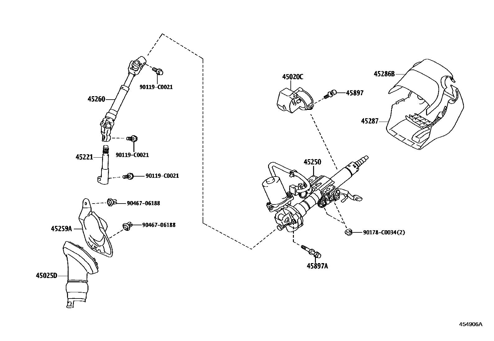 Toyota COROLLA Steering Column & Shaft EPC diagram — 454906A