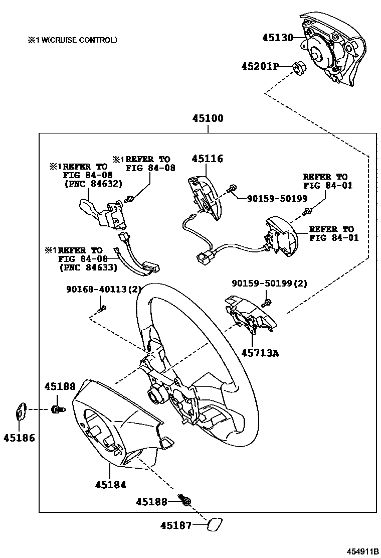 Toyota COROLLA Steering Wheel EPC diagram — 454911B