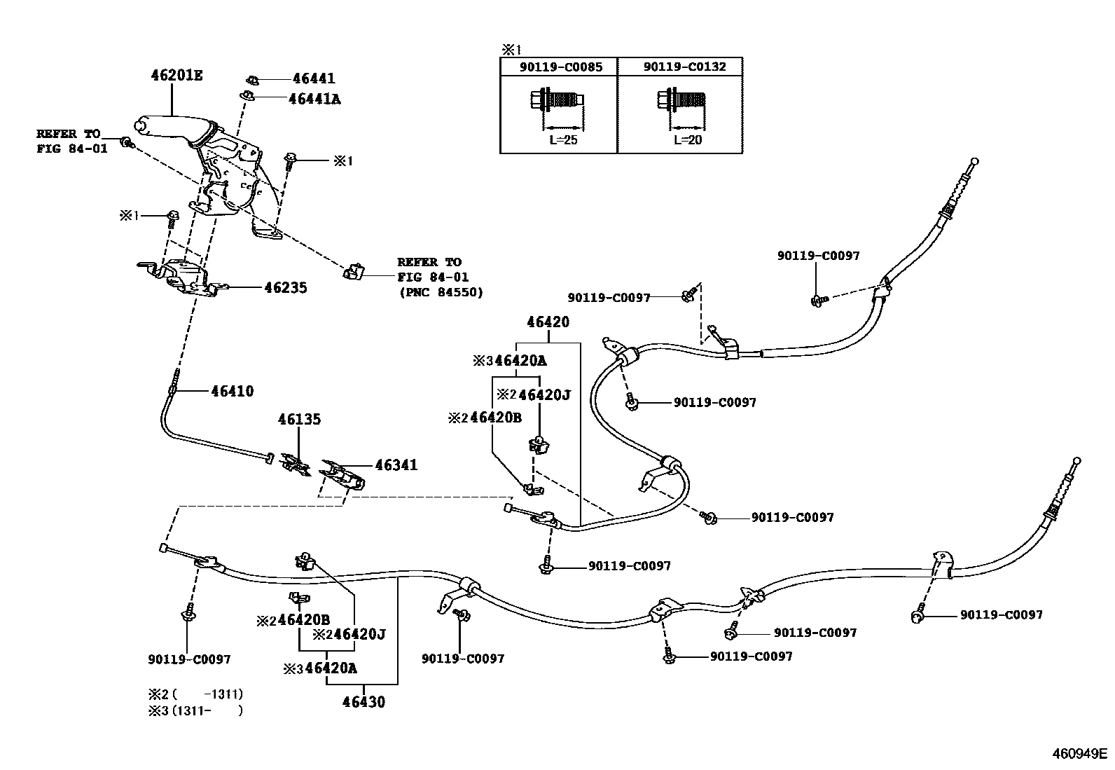 Toyota COROLLA Parking Brake & Cable EPC diagram — 460949E